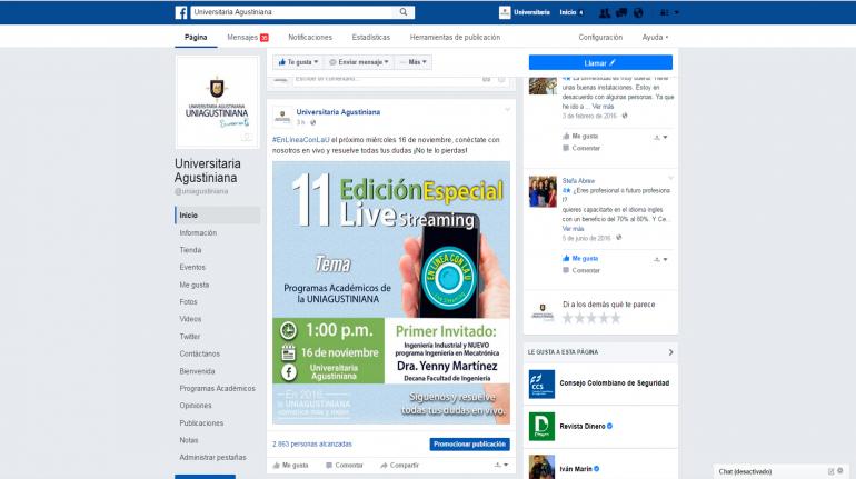 Fan Page de Facebook "Universitaria Agustiniana"