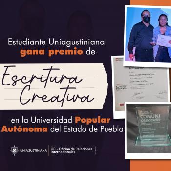 Estudiante Uniagustiniana gana premio en la Universidad Popular Autónoma del Estado de Puebla 